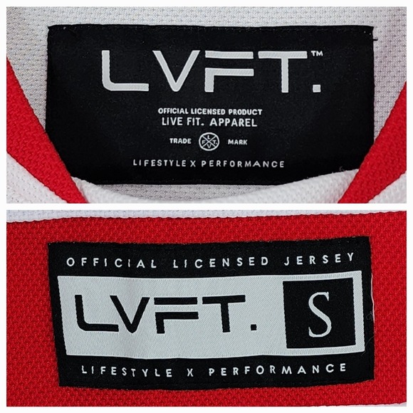 LVFT Live Fit Hockey Jersey S Mens Red White Striped Lace Up Spellout READ - Picture 3 of 13